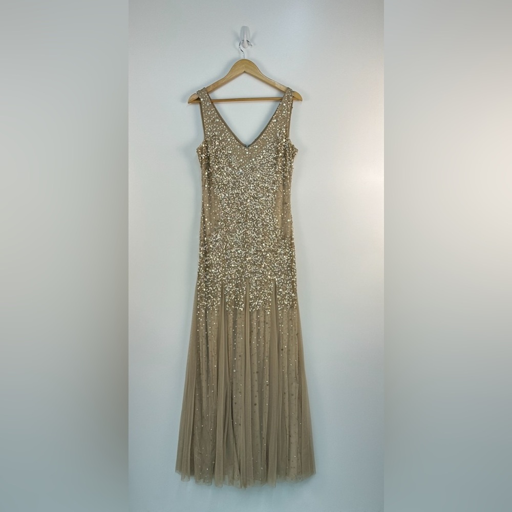 Gold/tan Adrianna Papell mermaid gown Size 10 - Picture 3 of 9